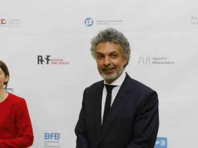 2GY26BC 10/06/2021, Potsdam, Germany.Claudia Major and Saad Mohseni before the M100 Special Talk "The Totalitarian Temptation". The special talk takes place as part of the international media conference M100 Sanssouci Colloquium, in the palace theater of the New Palace in Sanssouci Park. / Foto: Reuters