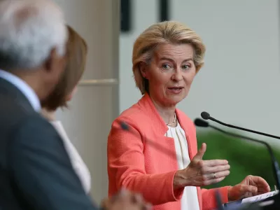 European Commission President Ursula von der Leyen speaks during a press conference with European Council President Antonio Costa and Moldovan President Maia Sandu at the first Moldova-EU summit in Chisinau, Moldova July 4, 2025. REUTERS/Vladislav Culiomza