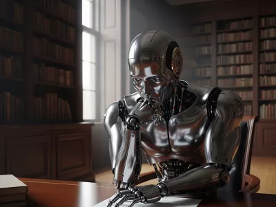 Takole je umetna inteligenca narisala samo sebe na izpitu. Tudi vam deluje malce razočarana? / Foto: Gemini