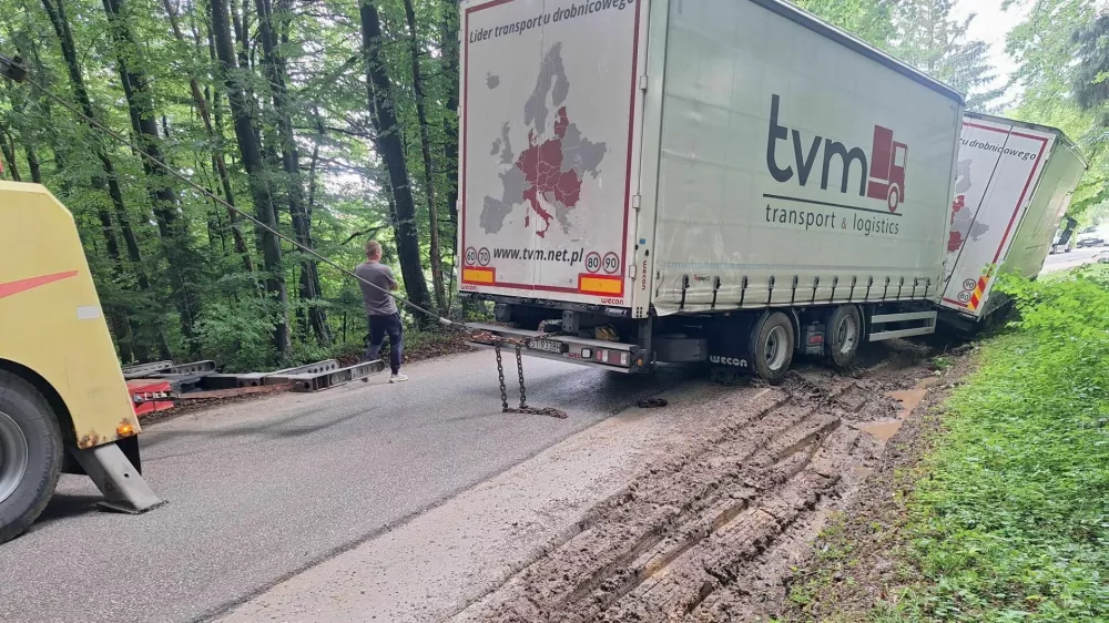 nesreča tovornjak zapeljal s ceste