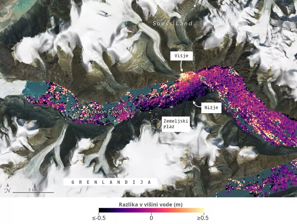 Satelitske meritve so pokazale, kaj se je dogajalo z vodo v fjordu. / Foto: Profimedia, Daf