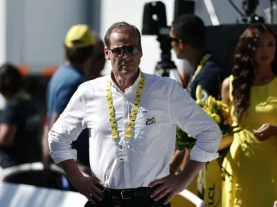 Cycling - Tour de France - Stage 6 - Bayeux to Vire Normandie - Bayeux, France - July 10, 2025 Tour de France director Christian Prudhomme looks on after stage 6 REUTERS/Benoit Tessier