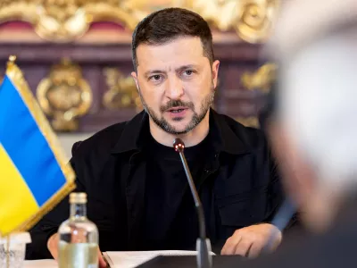 Ukrainian President Volodymyr Zelenskiy speaks during a meeting with Italian President Sergio Mattarella at Quirinale Palace, in Rome, Italy, July 9, 2025. Italian Presidency Press Office/Paolo Giandotti/Handout via REUTERS  THIS IMAGE HAS BEEN SUPPLIED BY A THIRD PARTY