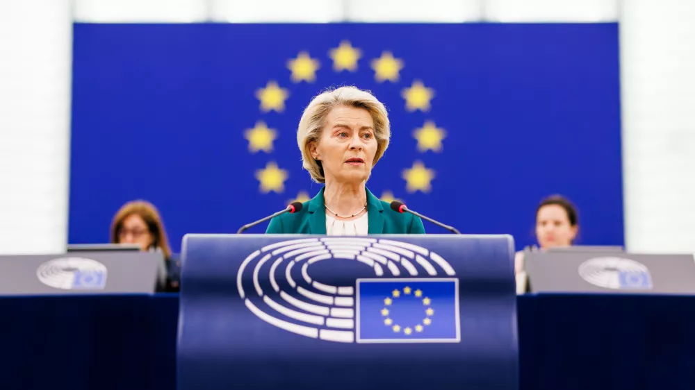08 July 2025, France, Strassburg: The President of the European Commission, Ursula von der Leyen speaks in the plenary session of the European Parliament. Photo: Philipp von Ditfurth/dpa