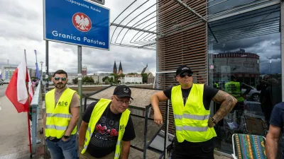 Members of a far-right movement 'Border Defense Movement' (ROG) hold a post as an unofficial "citizens' patrol" at the Polish-German border in Slubice, western Poland, close to the German city of Frankfurt an der Oder, on July 7, 2025, as Poland temporarily reintroduced border controls with Germany and Lithuania, saying they are needed to control "illegal immigration". In total, 52 checkpoints have been set up on the border with Germany and 13 with Lithuania, the Polish interior minister said. The controls will last from 7 July to 5 August 2025 but could be extended. They will mostly consist of spot inspections, particularly of vehicles carrying several people, Polish officials said.,Image: 1019329707, License: Rights-managed, Restrictions:, Model Release: noFoto: Profimedia