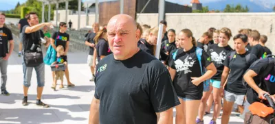 24.08.2016. Brezjetrener celjskega kluba Sankaku in strokovni direktor slovenske reprezentance Marjan Fabjan med obljubljenim romanjem med Lopato in Brezjem je prišel na cilj na Brezjefoto: Bojan Velikonja