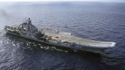 FILE - In this 2004 file photo the Admiral Kuznetsov carrier seen in the Barents Sea, Russia. The Russian military says one of its the MiG-29 fighter jets based at a Russian aircraft carrier currently near Syria's shores has crashed on a training mission, but its pilot has survived. (AP Photo, File)