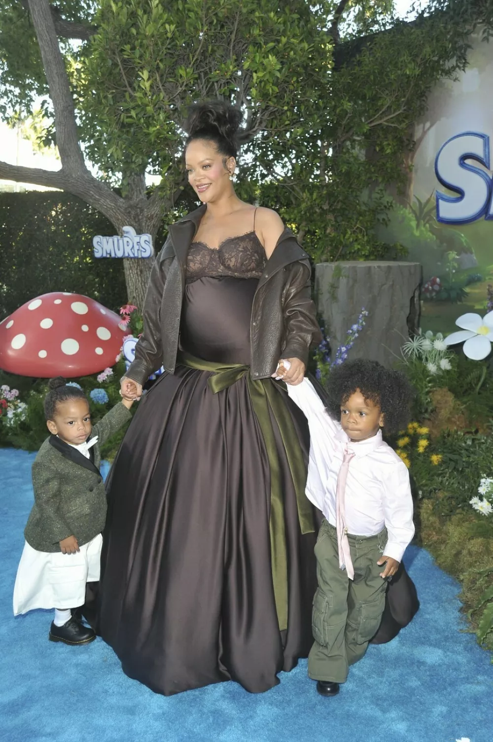 Riot Rose Mayers, Rihanna, RZA Athelston Mayers at arrivals for SMURFS Premiere, Paramount Theater, Los Angeles, CA, July 13, 2025.,Image: 1021834182, License: Rights-managed, Restrictions: Please credit Elizabeth Goodenough/Everett Collection, Model Release: no