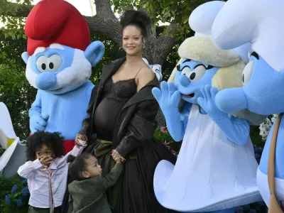 Rihanna, the voice of Smurfette in the animated musical comedy "Smurfs" and her sons RZA Athelston Mayers (L) and Riot Rose Mayers attend the premiere of the motion picture at Paramount Studios in Los Angeles on Sunday, July 13, 2025. Storyline: When Papa Smurf (John Goodman) is mysteriously taken by evil wizards, Razamel and Gargamel, Smurfette (Rihanna) leads the Smurfs on a mission into the real world to save him. With the help of new friends, the Smurfs must discover what defines their destiny to save the universe. Photo by /UPI,Image: 1021786907, License: Rights-managed, Restrictions:, Model Release: no