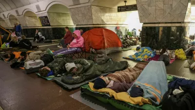 People take shelter inside a metro station during a Russian drone and missile strike, amid Russia's attack on Ukraine, in Kyiv, Ukraine July 12, 2025. REUTERS/Stringer   TPX IMAGES OF THE DAY