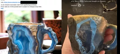 Levo je oglas, ustvarjen z umetno inteligenco, desno pa je izdelek, ki ga je prejel kupec.