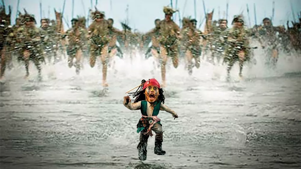 Story from Jam Press (Mini Movies)Pictured: Pirates of the Caribbean. Artist turns celebs into hilarious pint-sized movie stars &ndash; and Dua Lipa's a fanMonterrey-based content creator Oscar Hinojosa has a very particular set of skills &mdash; the kind that involves making movie heroes small enough to fit in your pocket. Using nothing but Photoshop, a well-timed brownie, and the brainchild of one very tiny dog, Oscar has carved out a delightfully odd digital niche: creating "mini celebrities" from film, sport, and pop culture.His inspiration? A pint-sized pup and a weekend experiment with a "special brownie." Oscar recalls staring at his miniature mutt and thinking, "What would I look like if I were that tiny?" One Photoshop session later, he had his answer. Since then, he's miniaturized everyone from Michael J. Fox in Back to the Future to a shrunken Will Smith fending off miniature monsters in I Am Legend. "It's nostalgic and fun," he says."As long as people keep enjoying it, I'll keep creating." And enjoy it, they do. Oscar's micro-makeovers of Gladiator's Russell Crowe wielding a thimble-sized sword, or Cillian Murphy brooding in a baby Peaky Blinders cap, have earned him thousands of likes and a few celebrity reposts. Finneas (Billie Eilish's brother) is a serial sharer, and Oscar suspects he might be using the mini edits to tease his sister. Meanwhile, Dua Lipa gave one of his posts her stamp of approval &mdash; a moment he describes as "surreal."Each piece takes about 30 minutes now (down from an hour), all crafted manually with Adobe Photoshop &mdash; no AI, just old-school YouTube learning. While some edits are a breeze, like a tiny Kevin from Home Alone defending his micro-house, others like his tennis-themed pieces or Cristiano Ronaldo lifting a mouse-sized trophy take time and a perfect shot. And what's the most common reaction? "People love it when I mini someone who's already short. I get comments like, 'Where's the edit?'" Oscar laughs. With over 30,000 likes on some posts and a global fanbase, Oscar (also known as Phetru) proves that no dream is too small &mdash; literally.ENDS,Image: 1020791308, License: Rights-managed, Restrictions:, Model Release: no