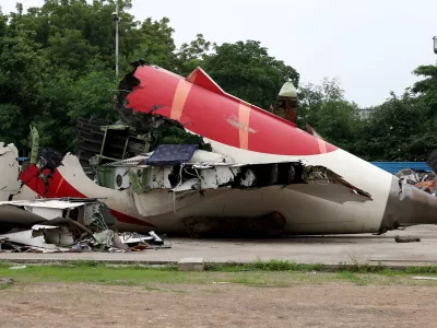Wreckage of the Air India Boeing 787-8 Dreamliner plane sits on the open ground, outside Sardar Vallabhbhai Patel International Airport, where it took off and crashed nearby shortly afterwards, in Ahmedabad, India July 12, 2025. REUTERS/Amit Dave