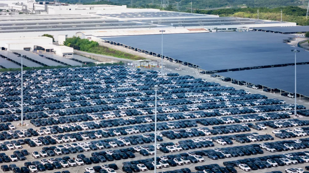 CHONGQING, CHINA - JULY 06: Rows of new energy electric vehicles for sale are seen parked at a vehicle distribution center of Chang'an Auto on July 6, 2025 in Chongqing, China. (Photo by Li Hongbo/VCG)No Use China.