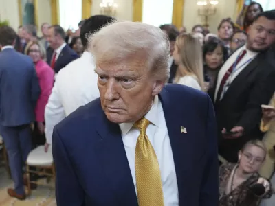 President Donald Trump is seen leaving after signing the "Halt All Lethal Trafficking of Fentanyl Act," during a ceremony in the East Room of the White House, Wednesday, July 16, 2025, in Washington. (AP Photo/Evan Vucci)