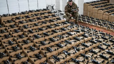 FILE PHOTO: A Ukrainian serviceman inspects a first person view (FPV) drone provided by the Come Back Alive foundation to the one of Ukrainian Airborne Brigades, amid Russia's attack on Ukraine, in Kyiv, Ukraine February 14, 2024. REUTERS/Viacheslav Ratynskyi/File Photo