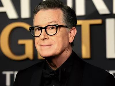 FILE PHOTO: Stephen Colbert arrives for the Saturday Night Live 50: The Anniversary Special at 30 Rockefeller Plaza in New York City, U.S., February 16, 2025. REUTERS/Caitlin Ochs/File Photo