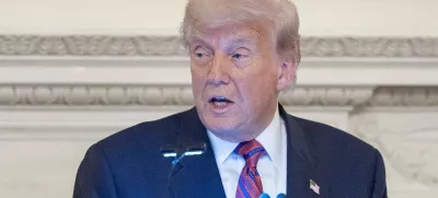 President Donald Trump speaks during a dinner for Republican senators in the State Dining Room of the White House, Friday, July 18, 2025, in Washington. (AP Photo/Alex Brandon)