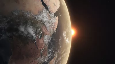 Realistic Earth with sunrise from spaceThe Earth maps used in the image are from following websitehttps://www.solarsystemscope.com/textures/