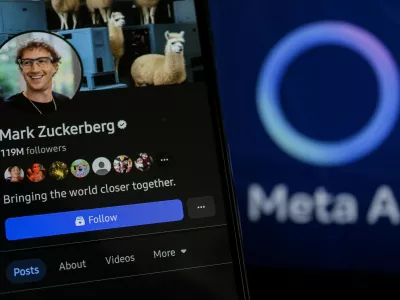 February 25, 2025, Bandung, West Java, Indonesia: In this photo illustration, the Mark Zuckerberg facebook account profiles displayed on a smartphone screen with Meta AI in the background.,Image: 968652813, License: Rights-managed, Restrictions:, Model Release: no / Foto: Algi Febri Sugita