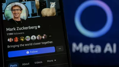 February 25, 2025, Bandung, West Java, Indonesia: In this photo illustration, the Mark Zuckerberg facebook account profiles displayed on a smartphone screen with Meta AI in the background.,Image: 968652813, License: Rights-managed, Restrictions:, Model Release: no / Foto: Algi Febri Sugita