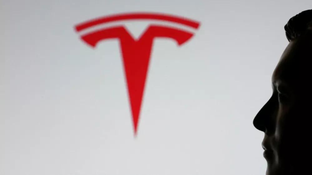 A-3D printed miniature model of Elon Musk's face and Tesla logo are seen in this illustration taken July 23, 2025. REUTERS/Dado Ruvic/Illustration