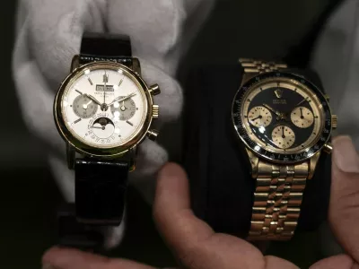 December 5, 2024, New York, New York, USA: Watches & Treasures from Tom Brady - Patek Philippe perpetual calendar and John Player Special Rolex Daytona watches on display during at Sotheby's luxury sales press preview in New York on December 5, 2024,Image: 943545558, License: Rights-managed, Restrictions:, Model Release: no