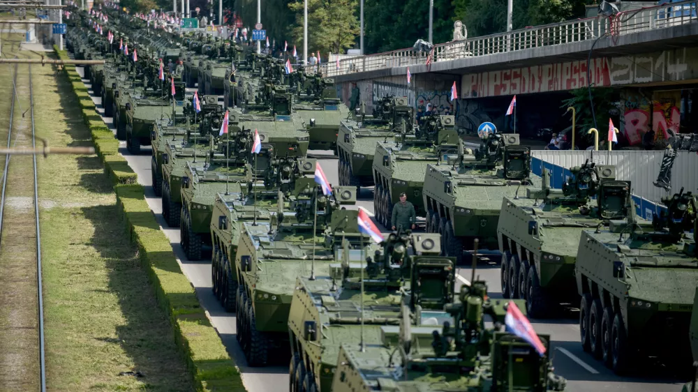 31.07.2025., Zagreb - U povodu obiljezavanja 30. obljetnice vojno-redarstvene operacije Oluja odrzan je svecani vojni mimohod. Pogled na aveniju Marina Drzica i kolinu vojnih vozila Photo: Josip Miskovic/PIXSELL