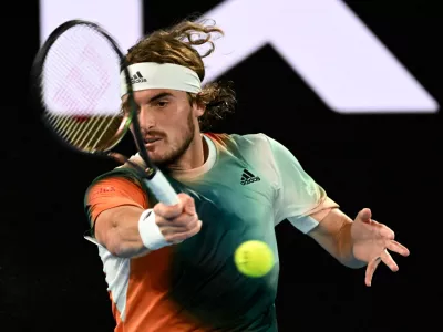 Tennis - Australian Open - Melbourne Park, Melbourne, Australia - January 26, 2022 Greece's Stefanos Tsitsipas in action during his quarter final match against Italy's Jannik Sinner REUTERS/Morgan Sette