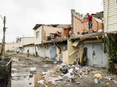 03 August 2025, Russia, Krasnodar: A view of damaged structures in a garage community after a drone strike by the Armed Forces of Ukraine. Photo: Dmitry Feoktistov/TASS via ZUMA Press/dpa