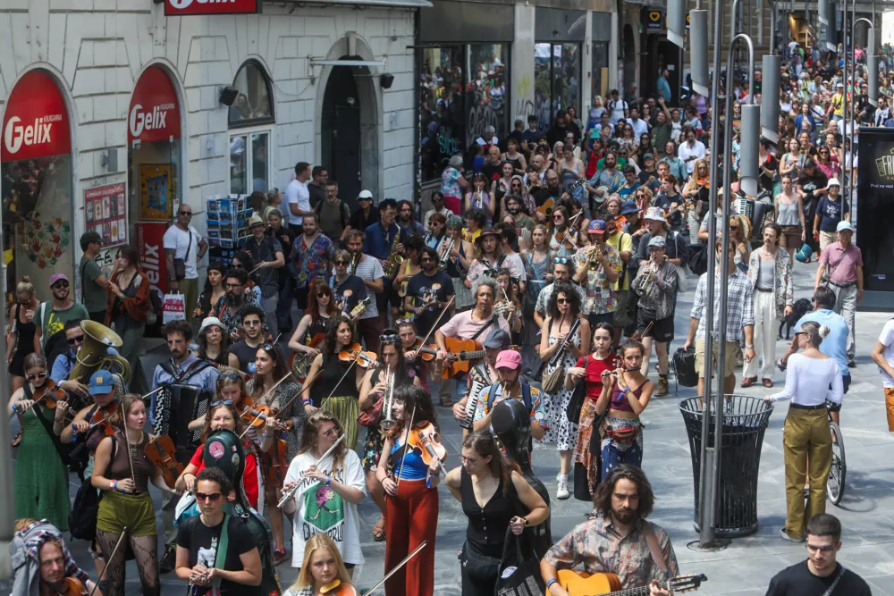 04.08.2025. Protest mednarodne zasedbe glasbenikov proti genocidu v Palestini. Foto: Bojan Velikonja