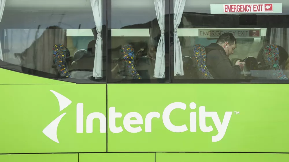 An Intercity bus prepares to depart from Timaru, New Zealand on Oct. 14, 2022. (Aiman Amerul Muner/STUFF via AP)