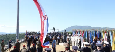 05.08.2025.,Knin- Proslava obiljezavanja Dana pobjede i domovinske zahvalnosti, Dana hrvatskih branitelja i 30. obljetnice vojno redarstvene operacije Oluja. Podizanje zastave na kninskoj tvrdjavi. Photo: Dusko Jaramaz/PIXSELL