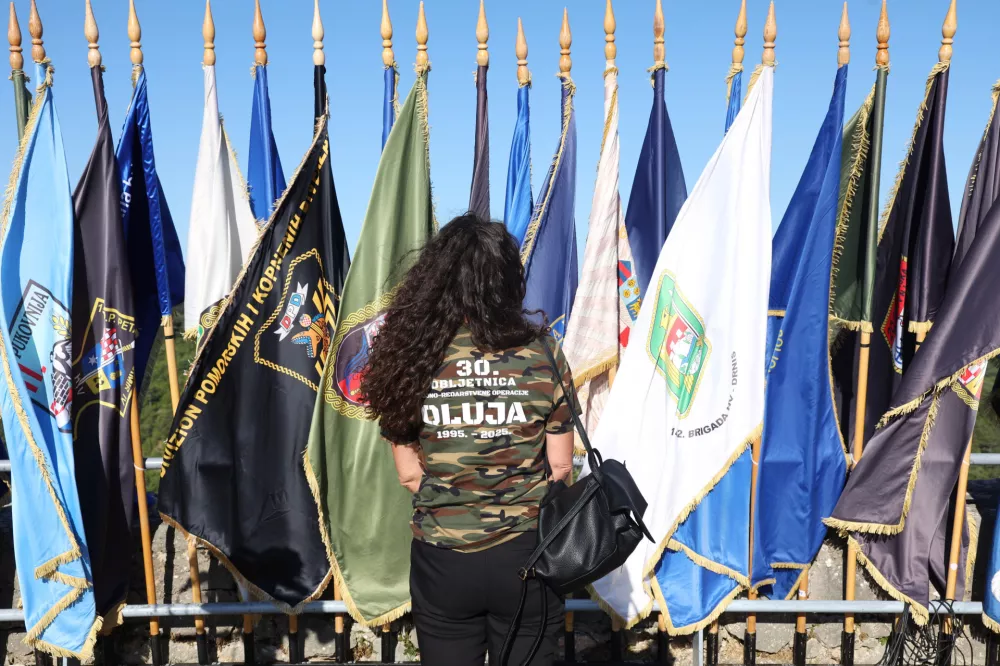 05.08.2025.,Knin- Proslava obiljezavanja Dana pobjede i domovinske zahvalnosti, Dana hrvatskih branitelja i 30. obljetnice vojno redarstvene operacije Oluja. Podizanje zastave na kninskoj tvrdjavi. Photo: Dusko Jaramaz/PIXSELL