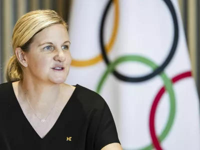 International Olympic Committee (IOC) President Kirsty Coventry speaks during the opening of the executive board meeting of the IOC, at the Olympic House, in Lausanne, Switzerland, Wednesday, June 25, 2025. (Jean-Christophe Bott/Keystone via AP)