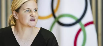International Olympic Committee (IOC) President Kirsty Coventry speaks during the opening of the executive board meeting of the IOC, at the Olympic House, in Lausanne, Switzerland, Wednesday, June 25, 2025. (Jean-Christophe Bott/Keystone via AP)