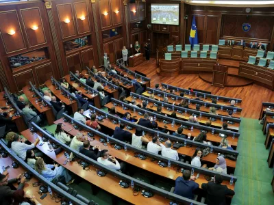 Lawmakers attend the plenary session as Kosovo's parliament fails to elect a new speaker for the fifty-second time in Pristina, Kosovo July 25, 2025. REUTERS/Valdrin Xhemaj