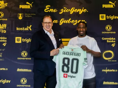 Mariano Ahouangbo after signing a contract for NK Olimpija Ljubljana, on August 7, 2025 in SRC Stozice, Ljubljana, Slovenia. Photo by Vid Ponikvar / Sportida