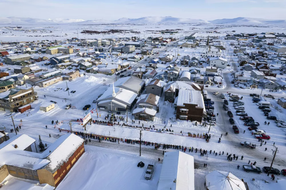 FILE - The city of Nome, Alaska, awaits the first Iditarod Trail Sled Dog Race musher Tuesday, March 14, 2023. Ryan Redington won the race. (Loren Holmes/Anchorage Daily News via AP, File)