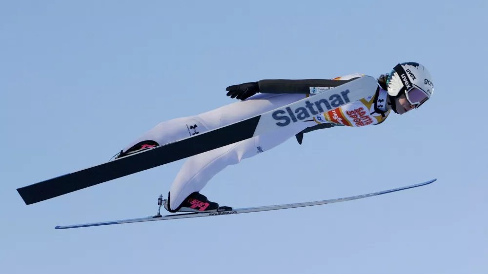 Nordic Combined - FIS Nordic Combined World Cup - Lahti, Finland - March 21, 2025 Slovenia's Nika Prevc in action during women's HS130 ski jumping competition Pepe Korteniemi/Lehtikuva via REUTERS ATTENTION EDITORS - THIS IMAGE WAS PROVIDED BY A THIRD PARTY. NO THIRD PARTY SALES. NOT FOR USE BY REUTERS THIRD PARTY DISTRIBUTORS. FINLAND OUT. NO COMMERCIAL OR EDITORIAL SALES IN FINLAND.