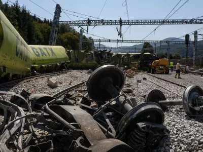  - 12.08.2025. - Iztirjen tovorni vlak pri Železni&scaron;ki postaji Borovnica po nesreči, ki se je zgodila 10.08.2025.//FOTO: Bojan Velikonja