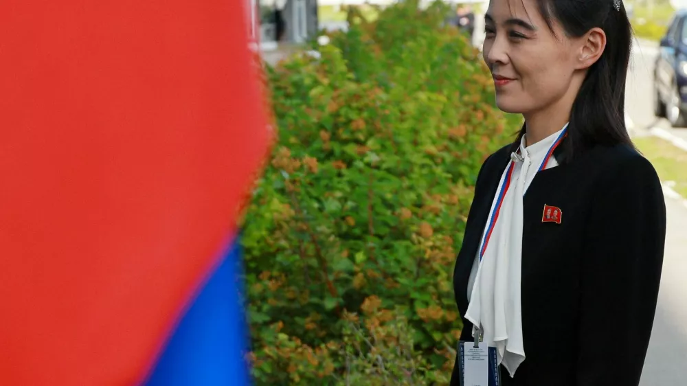 FILE PHOTO: Kim Yo Jong, sister of North Korea's leader Kim Jong Un, arrives at the Vostochny Сosmodrome before a meeting of Russia's President Vladimir Putin with North Korea's leader Kim Jong Un, in the far eastern Amur region, Russia, September 13, 2023. Sputnik/Vladimir Smirnov/Pool via REUTERS ATTENTION EDITORS - THIS IMAGE WAS PROVIDED BY A THIRD PARTY. THIS PICTURE WAS PROCESSED BY REUTERS TO ENHANCE QUALITY./File Photo