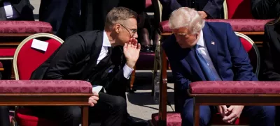 U.S President Donald Trump and Finland's President Alexander Stubb attend the funeral Mass of Pope Francis in St. Peter's Square at the Vatican, April 26, 2025. REUTERS/Nathan Howard  TPX IMAGES OF THE DAY