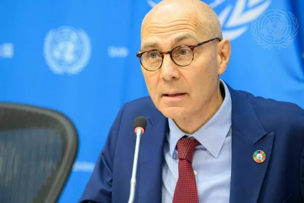 Volker T&uuml;rk, United Nations High Commissioner for Human Rights, briefs reporters after he presented a report to the Third Committee at UN Headquarters.