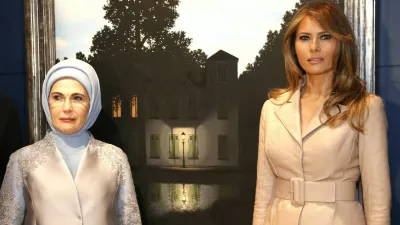 Luxembourg's Gauthier Destenay, Slovenia's Mojca Stropnik, Turkey's first lady Emine Erdogan and U.S. first lady Melania Trump visit the Magritte Museum in Brussels, May 25, 2017. REUTERS/Francois Lenoir