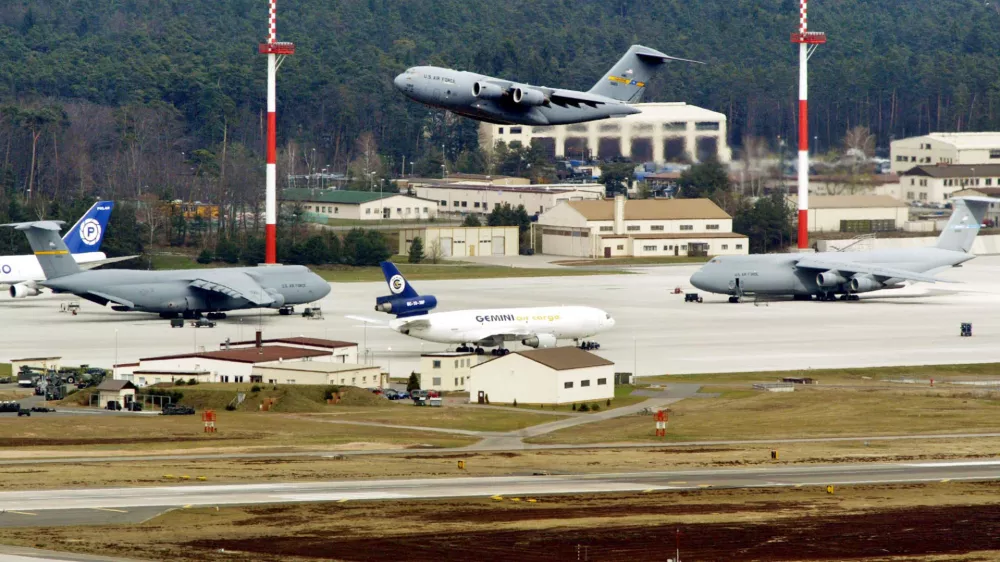 ** FILE ** U.S. Air Base Ramstein in Germany in this April 3, 2003 file photo. The German government has a list of more than 400 overflights and landings by planes suspected of being used by the CIA, a magazine reported Saturday, Dec. 3, 2005, prompting an opposition party to demand that it seek a "comprehensive explanation" from Washington. The weekly Der Spiegel, which said the list _ drawn up by air traffic control _ showed at least 437 flights passed over or through Germany. (AP Photo/Michael Probst)