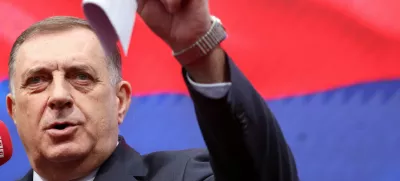 President of Republika Srpska (Serb Republic) Milorad Dodik addresses his supporters reacting to court decision on charges that he defied rulings by an international peace envoy, in Banja Luka, Bosnia and Herzegovina, February 26, 2025. REUTERS/Amel Emric