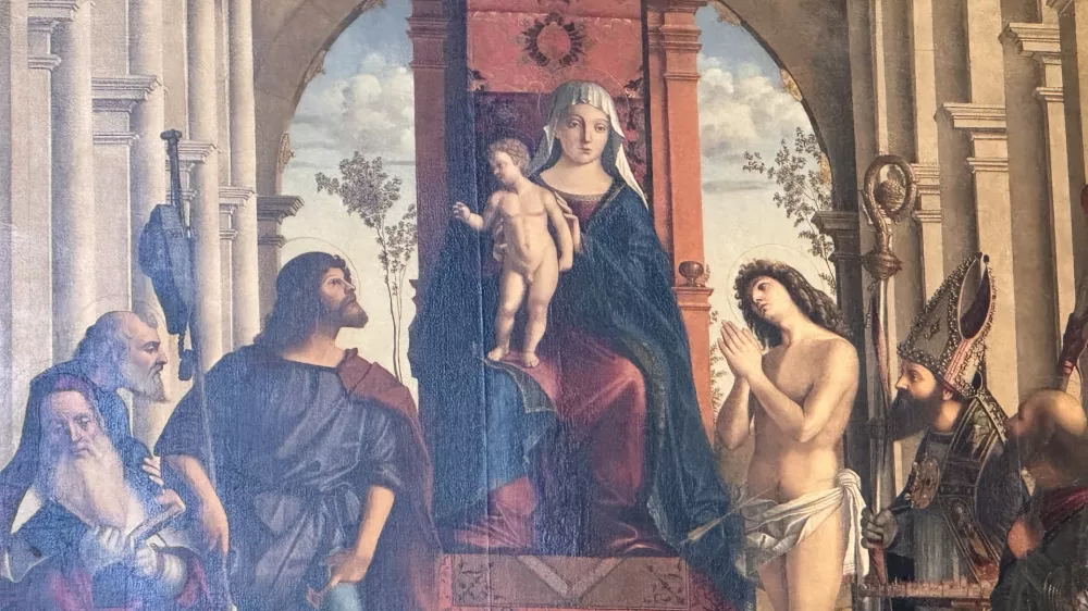 Koper, Stolnica Marijinega vnebovzetja.Predstavitev restavrirane slike Marija na prestolu z Otrokom in svetniki beneskega renesancnega slikarja Vittoreja Carpaccia.