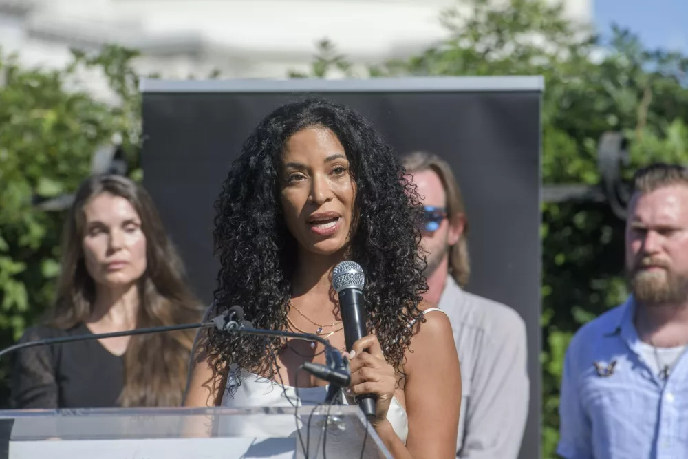Lisa Phillips speaks at a Stand with Survivors Rally on Capitol Hill, Wednesday, Sept. 3, 2025, in Washington. (AP Photo/Rod Lamkey, Jr.)