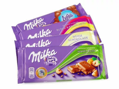 Pula, Croatia - May 1, 2016: Studio shot of a Swiss Milka Chocolate, manufactured by Mondelez International.